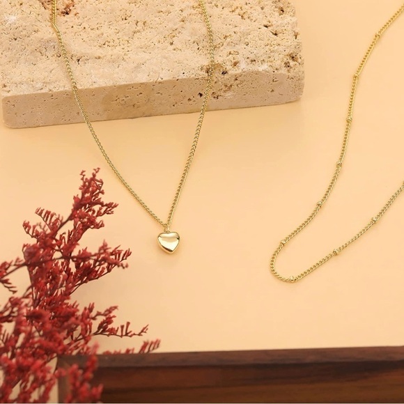 GOLD 14k Gold Plated Two Piece Heart Beaded Necklace Set - Picture 4 of 4